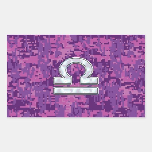 Modern Libra Zodiac Symbol on Fuchsia Digital Camo Rechthoekige Sticker (Voorkant)