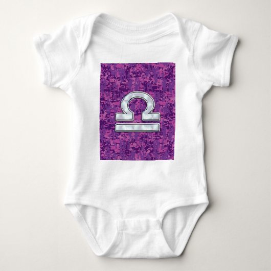 Modern Libra Zodiac Symbol on Fuchsia Digital Camo Romper (Voorkant)
