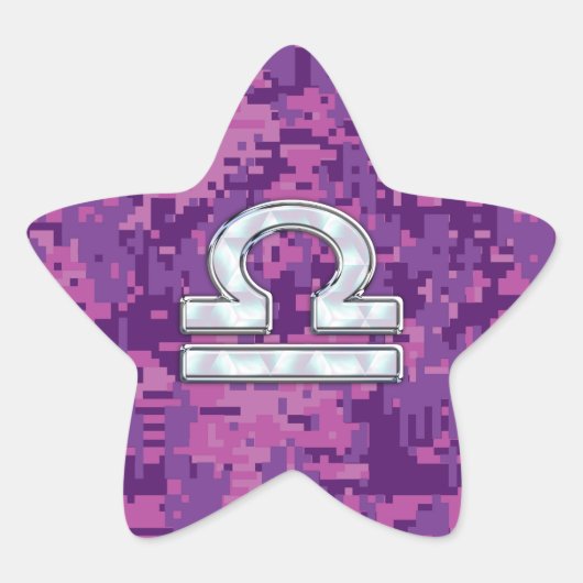 Modern Libra Zodiac Symbol on Fuchsia Digital Camo Ster Sticker (Voorkant)