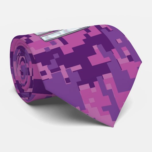 Modern Libra Zodiac Symbol on Fuchsia Digital Camo Stropdas (Opgerold)