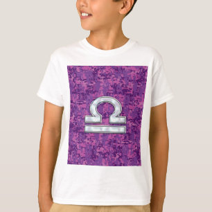Modern Libra Zodiac Symbol on Fuchsia Digital Camo T-shirt