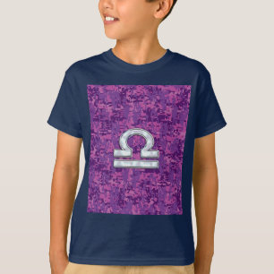 Modern Libra Zodiac Symbol on Fuchsia Digital Camo T-shirt