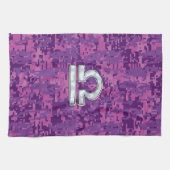Modern Libra Zodiac Symbol on Fuchsia Digital Camo Theedoek (Horizontaal)