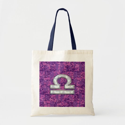 Modern Libra Zodiac Symbol on Fuchsia Digital Camo Tote Bag (Voorkant)