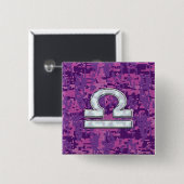 Modern Libra Zodiac Symbol on Fuchsia Digital Camo Vierkante Button 5,1 Cm (Voorkant /achterkant)
