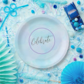 Modern licht Aqua Blue Elegant Script vieren Papieren Bordje (Feest)