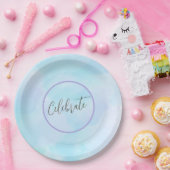 Modern licht Aqua Blue Elegant Script vieren Papieren Bordje (Feest)