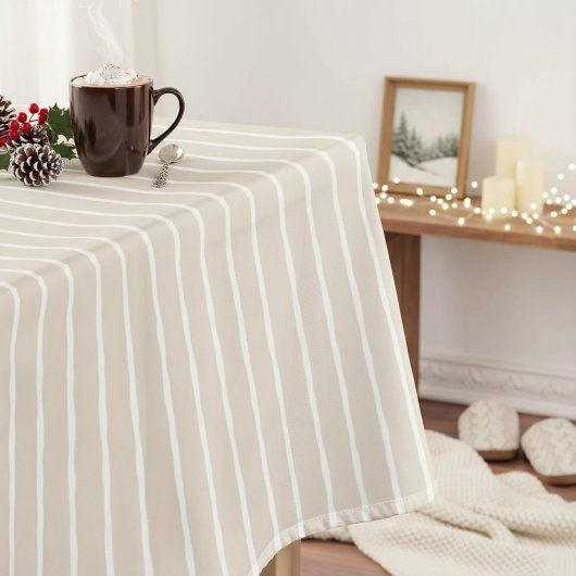 Modern licht beige gestreepte tafelkleed