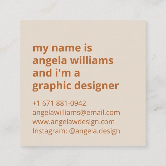 Modern licht beige sinaasappel hallo minimal vierkante visitekaartje (Achterkant)