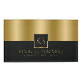 Modern licht goud & zwart geometrisch ontwerp naambadge