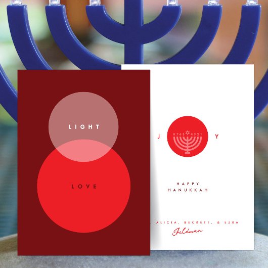 Modern licht & liefde Rood Chanoeka Kaart