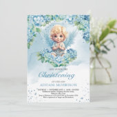 Modern Licht pastel blauw hortensia jongen engel Kaart (Staand voorkant)