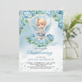 Modern Licht pastel blauw hortensia jongen engel Kaart (Staand voorkant)