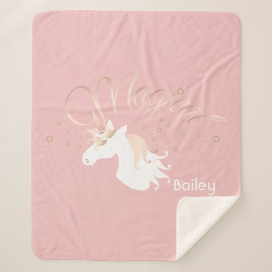Modern Licht Roos Roze Wit Magische Eenhoorn Meisj Sherpa Deken (Voorkant)