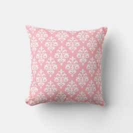 Modern licht roze en wit Damask Sierkussen