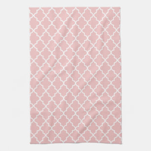Modern licht roze en witte Marokkaanse Quatrefoil Theedoek