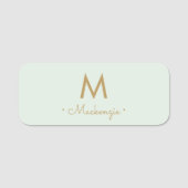 Modern Licht Sage Groen Goud Script Monogram Naamplaatje (Voorkant)