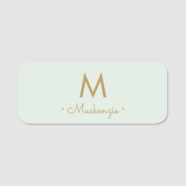 Modern Licht Sage Groen Goud Script Monogram Naamplaatje