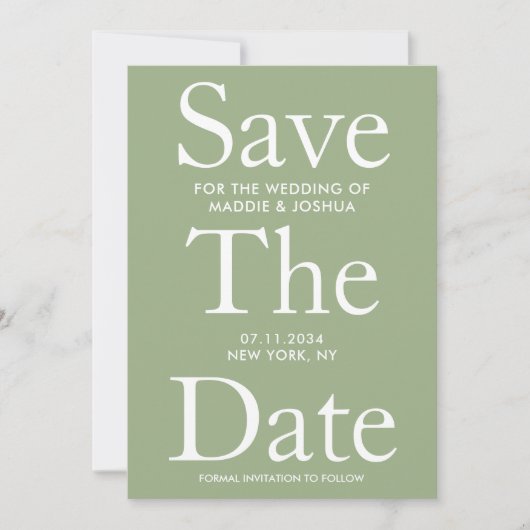 Modern Licht Sage Groen Sla de datum op Save The Date (Voorkant)
