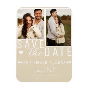 Modern Licht Tan Save the Date 2 Foto Bruiloft Magneet