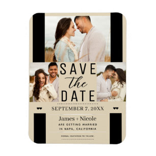 Modern Licht Tan Save the Date 3 Foto Bruiloft Magneet