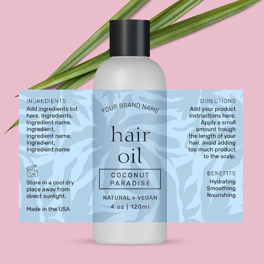 Modern lichtblauw 4 OZ fles wrap around label