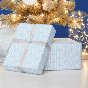 Modern lichtblauw, aangepast initiaal monogram wit cadeaupapier