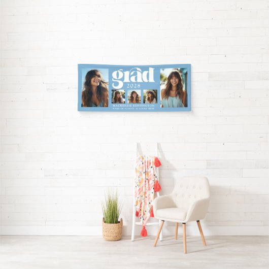 Modern Lichtblauw Afstuderen Fotocollage Spandoek (Insitu)