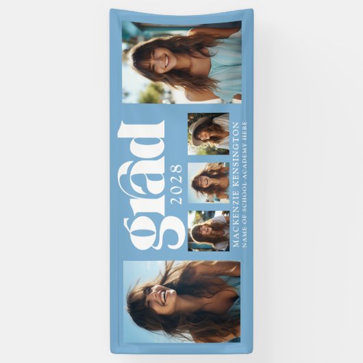 Modern Lichtblauw Afstuderen Fotocollage Spandoek (Verticaal)
