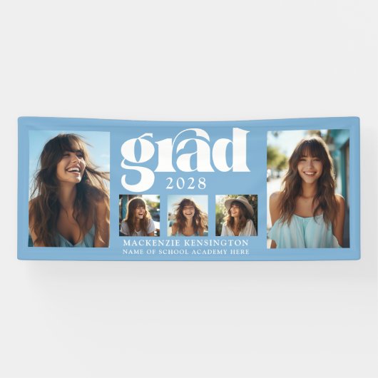 Modern Lichtblauw Afstuderen Fotocollage Spandoek (Horizontaal)