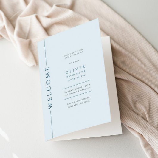 Modern lichtblauw bar mitswa boekje gevouwen programma