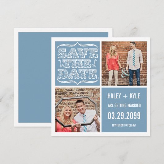 Modern lichtblauw Bewaar de datumvierkante fotokaa Kaart (Voorkant / Achterkant)