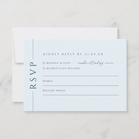 Modern lichtblauw bruiloft uitnodigen RSVP antwoor (Voorkant)