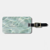 Modern Lichtblauw Calm Ocean Monogram Aangepast Bagagelabel (Voorkant horizontaal)