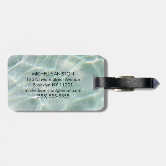 Modern Lichtblauw Calm Ocean Monogram Aangepast Bagagelabel (Achterkant horizontaal)