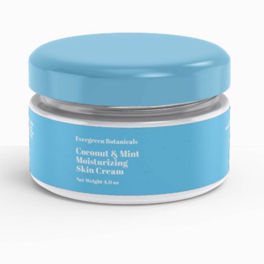 Modern lichtblauw cosmetica potje label 1 x 7,25