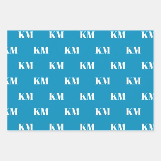 Modern lichtblauw custom monogram initiaal inpakpapier vel (Voorkant 3)