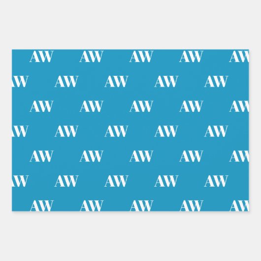 Modern lichtblauw custom monogram initiaal inpakpapier vel (Voorkant 2)