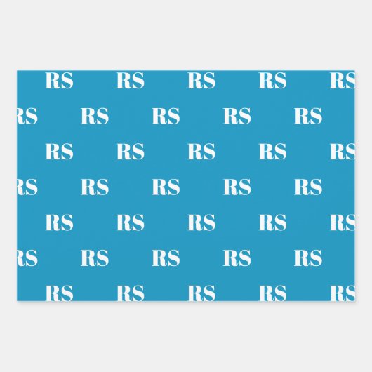 Modern lichtblauw custom monogram initiaal inpakpapier vel (Voorkant)