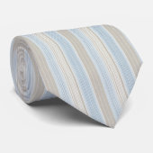 Modern Lichtblauw en Beige Kust Multi-Streep Stropdas (Opgerold)