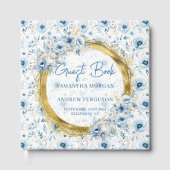 Modern lichtblauw goud glitter bruiloft gastenboek (Voorkant)