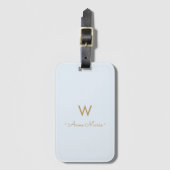 Modern lichtblauw goud minimalistisch monogram bagagelabel (Voorkant (verticaal))