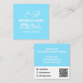 Modern lichtblauw met QR-code schoonmaakbedrijf Vierkante Visitekaartje (Voorkant / Achterkant)