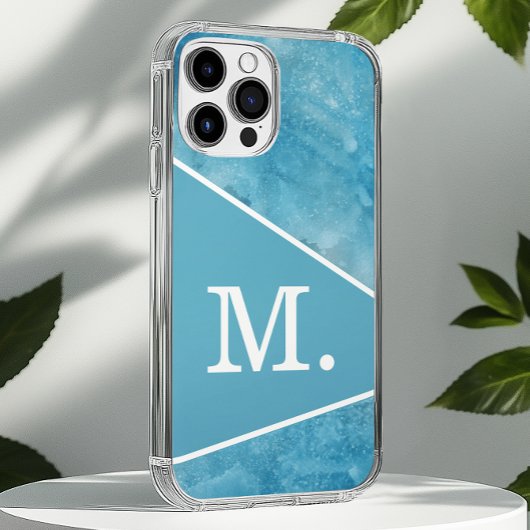 Modern lichtblauw monogram Case-Mate iPhone case
