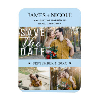 Modern Lichtblauw Save the Date Wedding 3 Foto's Magneet