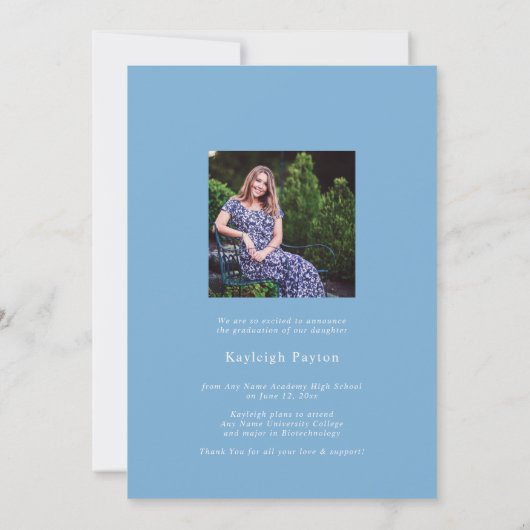 Modern Lichtblauw Script Afstuderen Arch Foto Aankondiging (Achterkant)