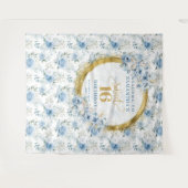 Modern lichtblauw Sweet 16 Gold Glitter Achtergron Wandkleed (Voorkant (horizontaal))