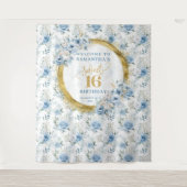 Modern lichtblauw Sweet 16 Gold Glitter Achtergron Wandkleed (Voorkant)