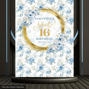Modern lichtblauw Sweet 16 Gold Glitter Achtergron Wandkleed