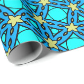 Modern lichtblauw & turquoise bloemen geometrisch cadeaupapier (Rol Hoek)